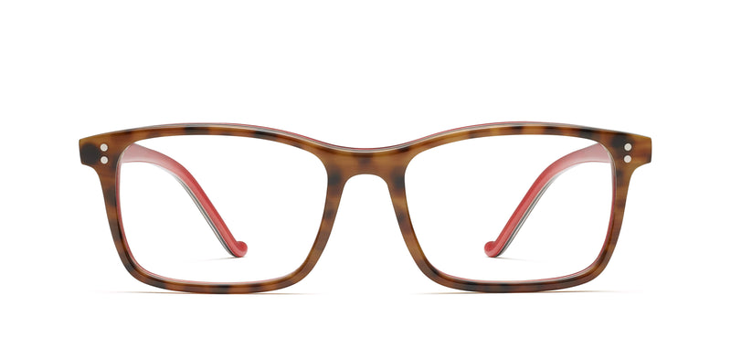 George Horn in spotty tortoise / red
